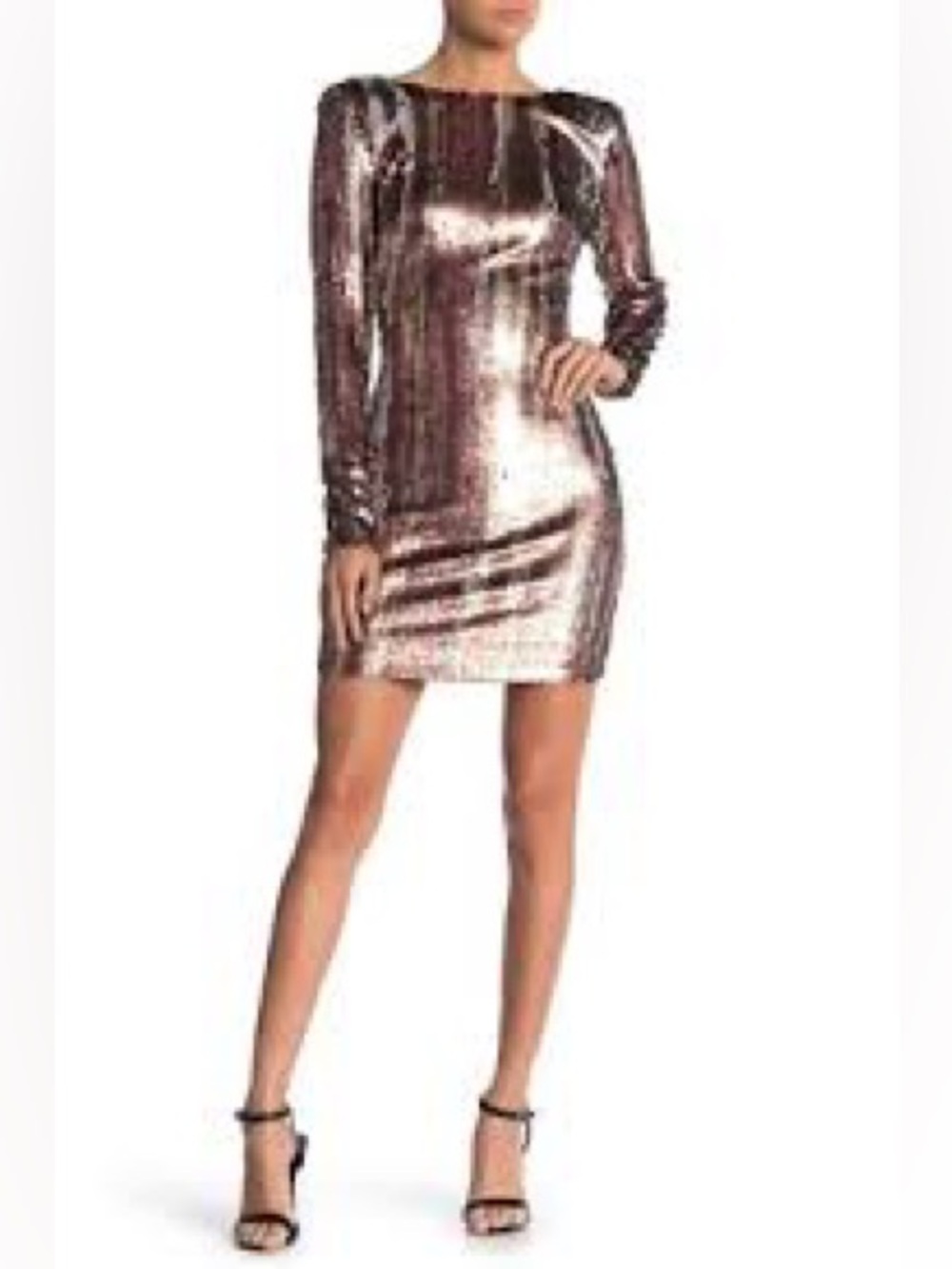 Dress the Population Iridescent Pink Sequin Long-Sleeve Mini Dress